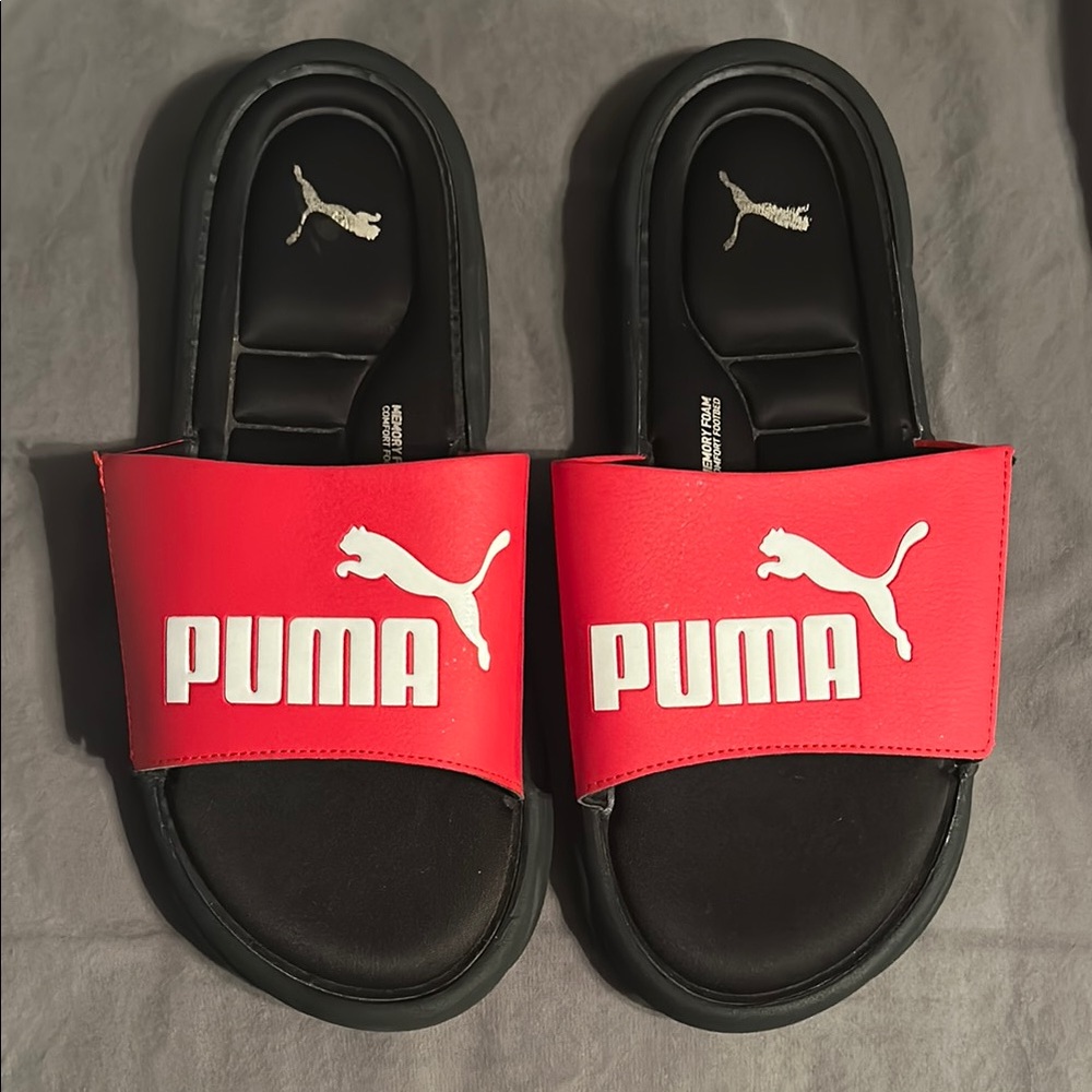 Puma Red and Black Sporty Slide Sandals